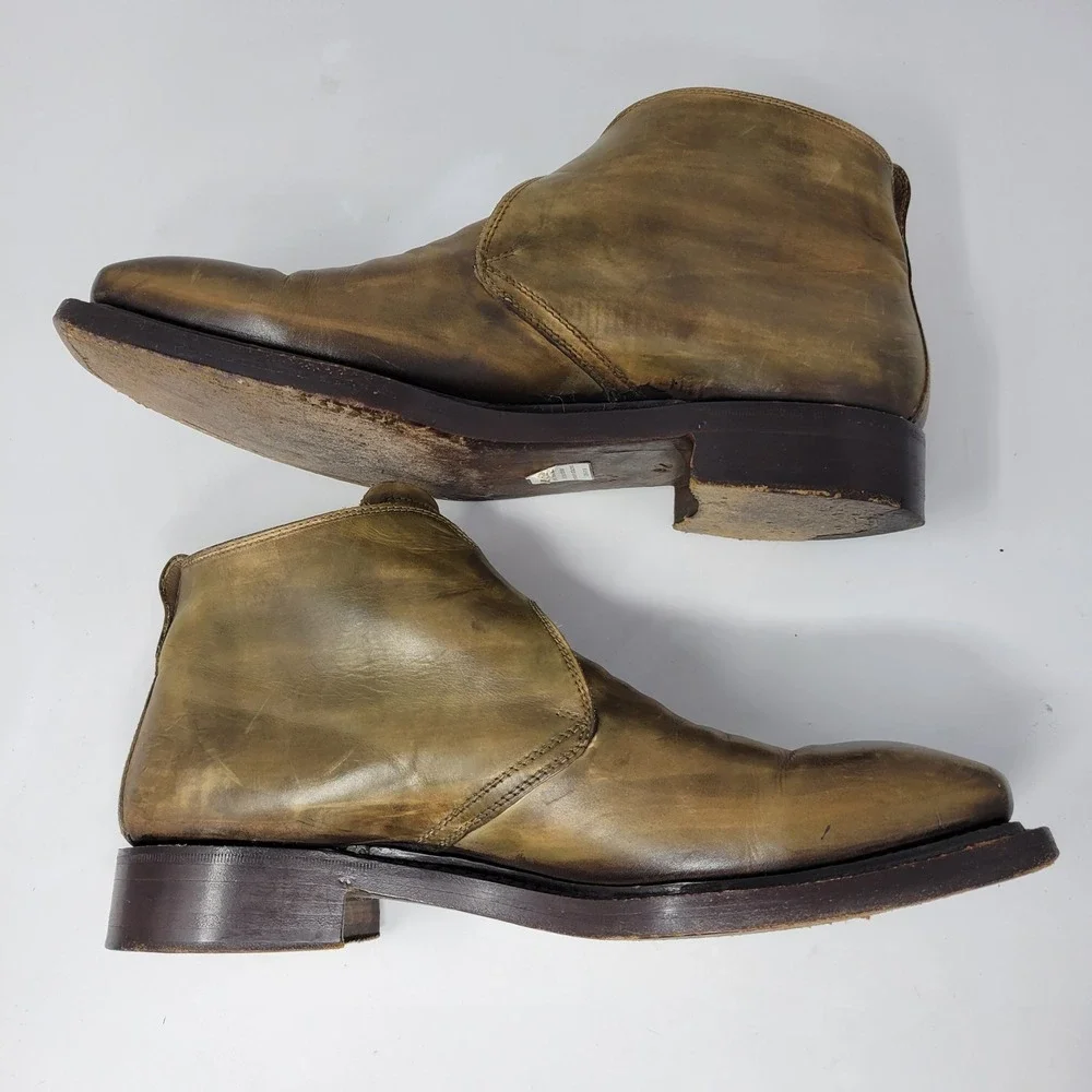 Bettanin & Venturi Barneys New York Mens Sz 9 Olive Leather Monk Strap Boots 354